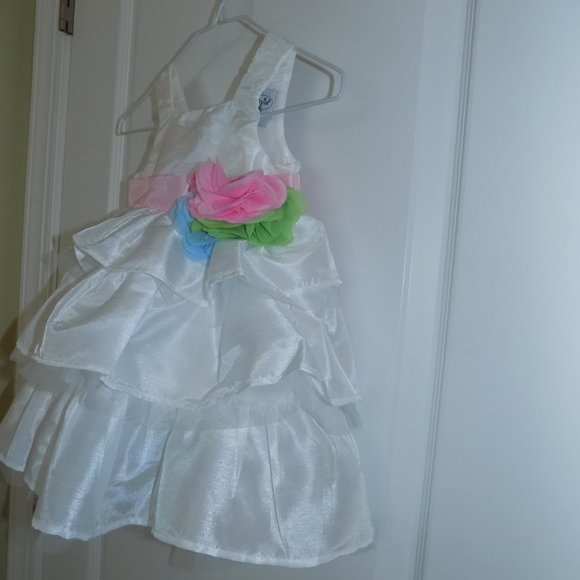 MUD PIE Girls White Tiered Dress Pink Sash Flower Girl Sz 9-12M EUC Wedding - Picture 2 of 3